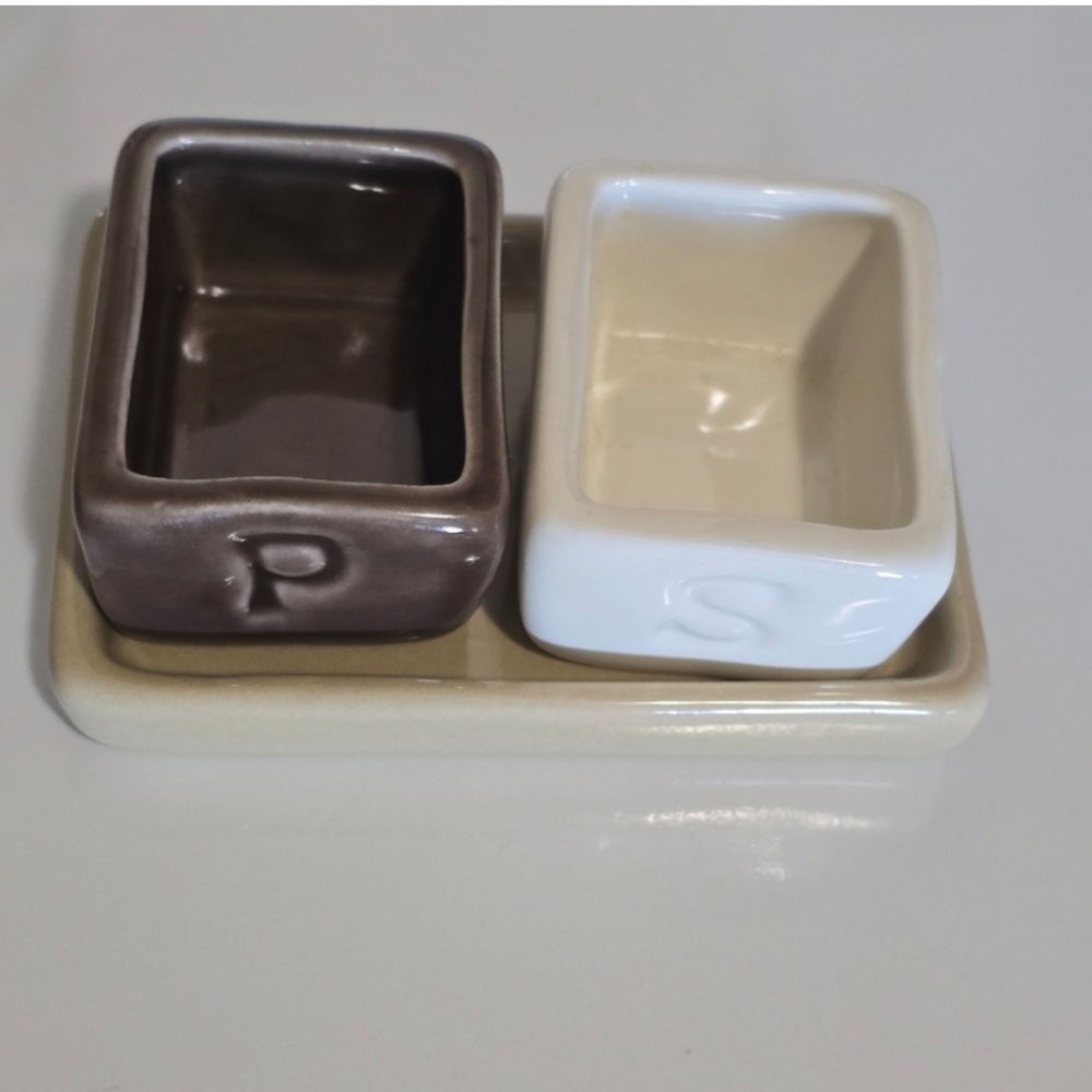 POTTERY BARN Brown and Creanm Ceramic Salt and Pepper Shakers
